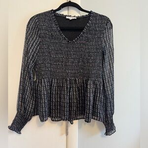 THML Black and White Smocked Peplum Blouse